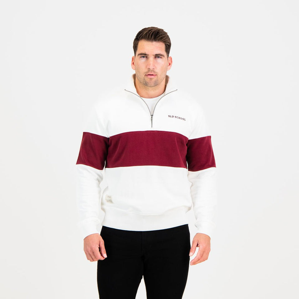 Old School Hoop Quarter Zip Sweat-Maroon
